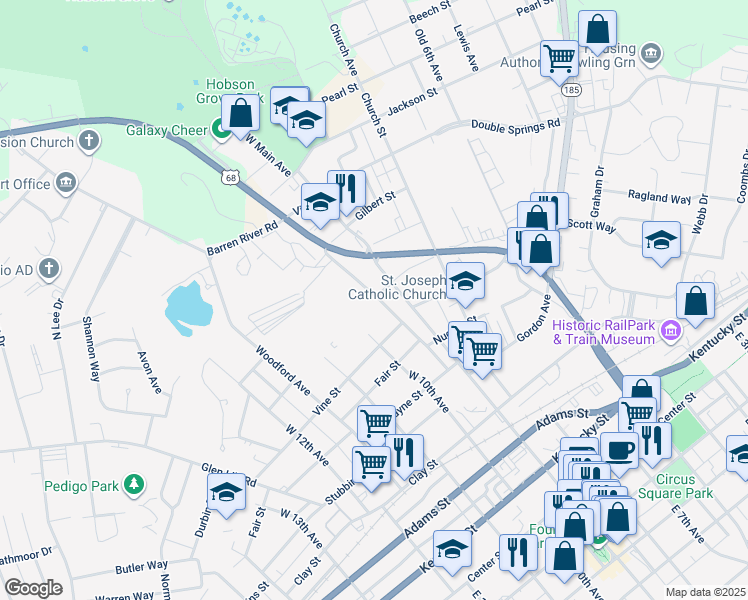 map of restaurants, bars, coffee shops, grocery stores, and more near 943 Scott Street in Bowling Green