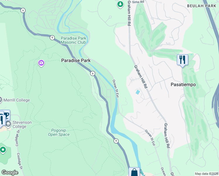map of restaurants, bars, coffee shops, grocery stores, and more near 157 Saint Victor Street in Santa Cruz