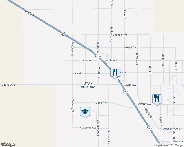 map of restaurants, bars, coffee shops, grocery stores, and more near Field Avenue in Hurricane