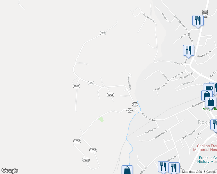 map of restaurants, bars, coffee shops, grocery stores, and more near 1015 State Route 820 in Rocky Mount