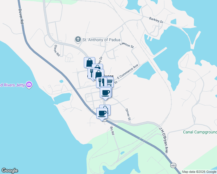 map of restaurants, bars, coffee shops, grocery stores, and more near 123-129 Payne Street in Grand Rivers
