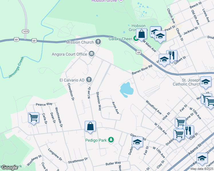 map of restaurants, bars, coffee shops, grocery stores, and more near 414 Trent Way in Bowling Green