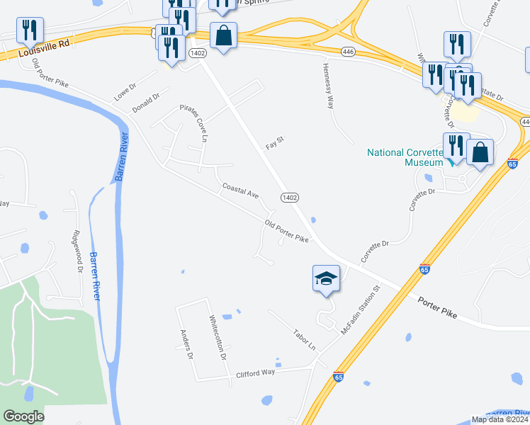 map of restaurants, bars, coffee shops, grocery stores, and more near 617 Starboard Street in Bowling Green