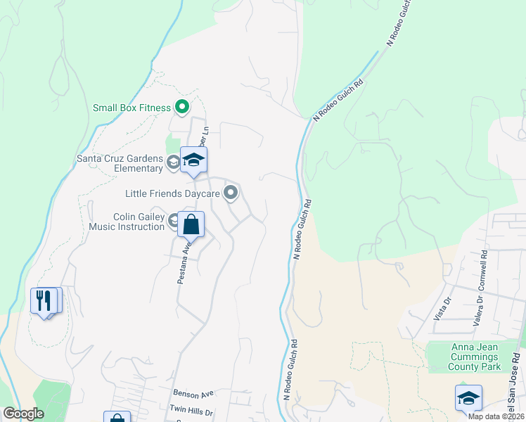 map of restaurants, bars, coffee shops, grocery stores, and more near 151 Kenny Court in Santa Cruz