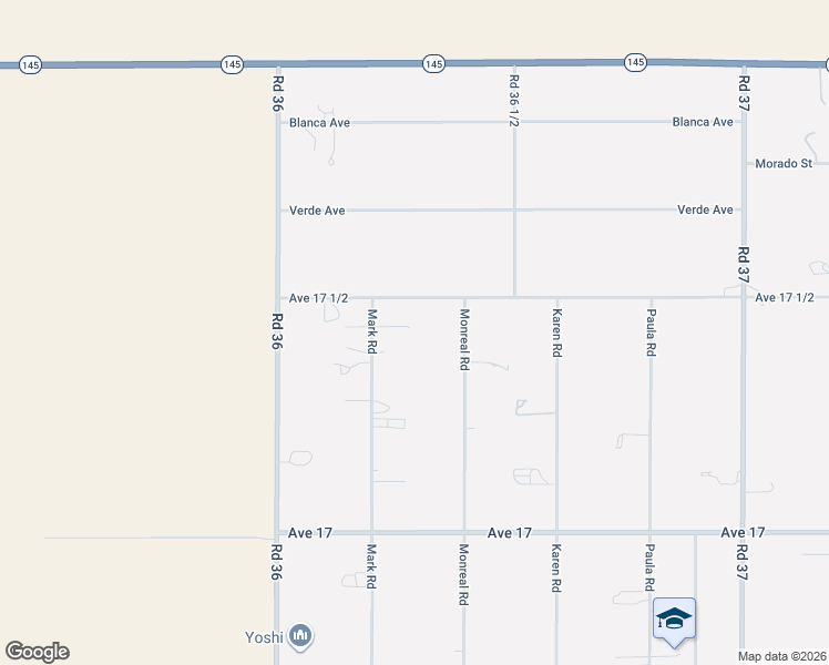 map of restaurants, bars, coffee shops, grocery stores, and more near 17421 Mark Road in Madera