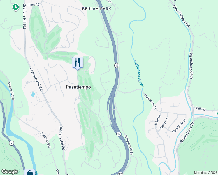 map of restaurants, bars, coffee shops, grocery stores, and more near 16 Eastridge Drive in Santa Cruz