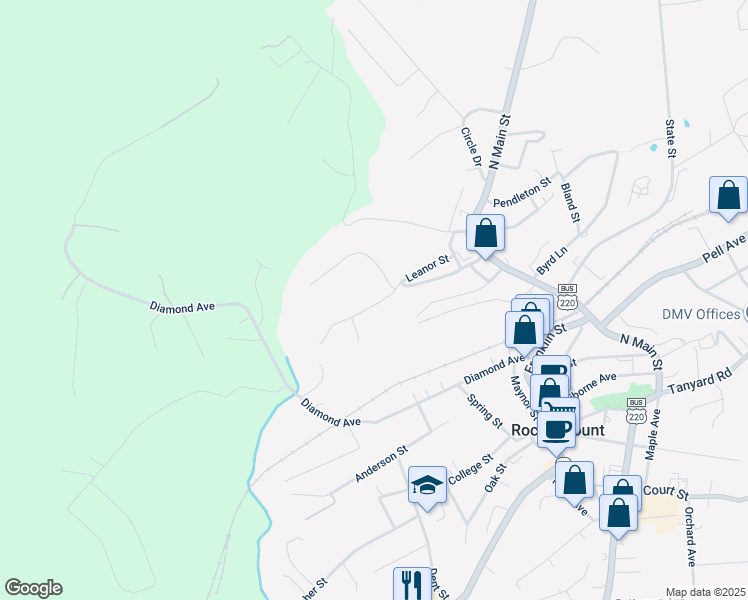 map of restaurants, bars, coffee shops, grocery stores, and more near 60 Edgemont Street in Rocky Mount