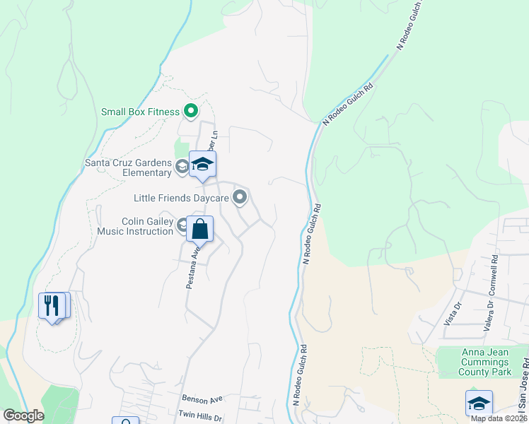 map of restaurants, bars, coffee shops, grocery stores, and more near 151 Kenny Court in Santa Cruz