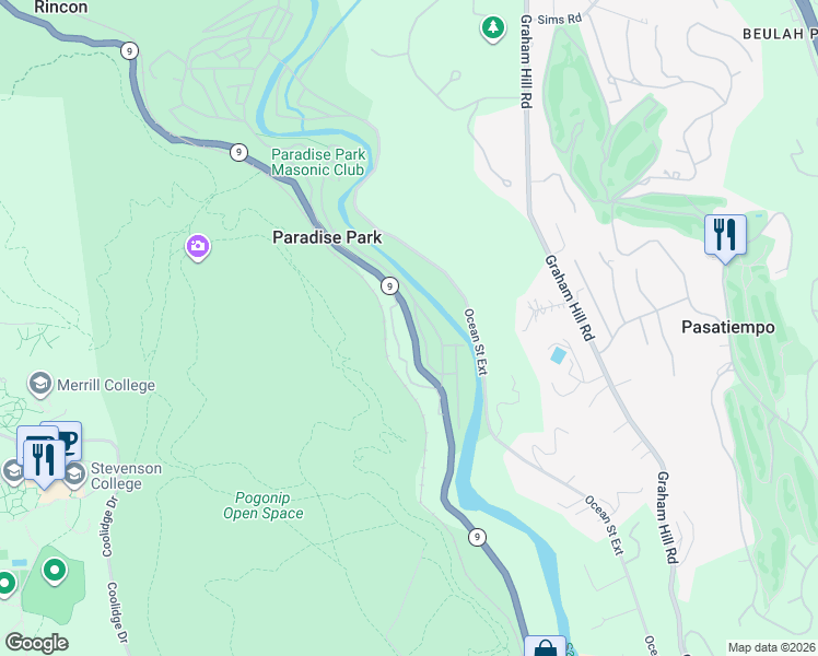 map of restaurants, bars, coffee shops, grocery stores, and more near 147 Saint Alban Street in Santa Cruz