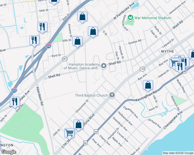 map of restaurants, bars, coffee shops, grocery stores, and more near 3 Westfield Place in Hampton