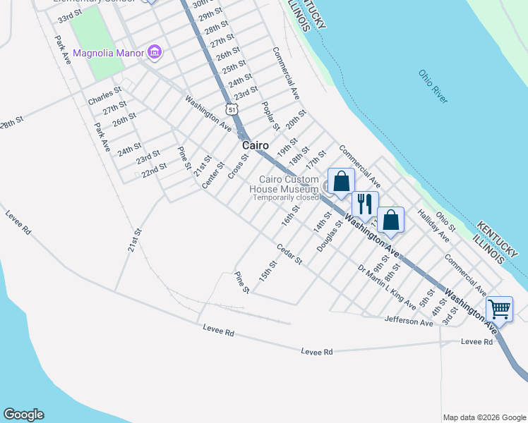 map of restaurants, bars, coffee shops, grocery stores, and more near 500-598 18th Street in Cairo