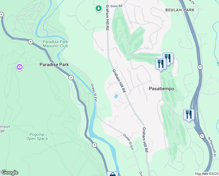 map of restaurants, bars, coffee shops, grocery stores, and more near 161 Mosswood Court in Santa Cruz