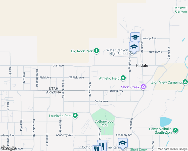 map of restaurants, bars, coffee shops, grocery stores, and more near 720 North Central Street in Hurricane