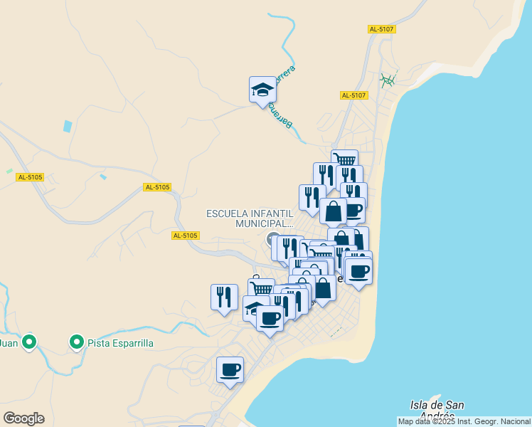 map of restaurants, bars, coffee shops, grocery stores, and more near 32 Calle Dalí in Carboneras