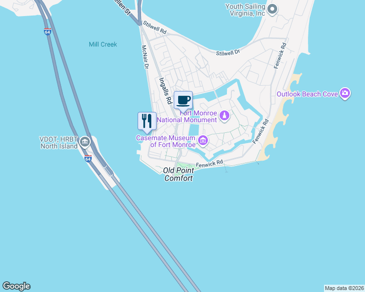 map of restaurants, bars, coffee shops, grocery stores, and more near in Hampton