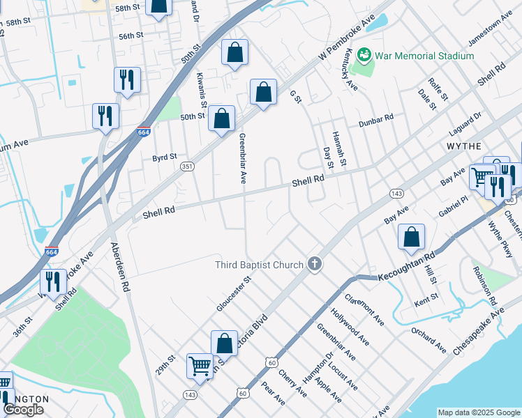 map of restaurants, bars, coffee shops, grocery stores, and more near 11 Phenix Court in Hampton