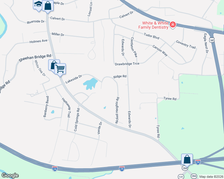 map of restaurants, bars, coffee shops, grocery stores, and more near 210 Nickell Heights Road in Paducah
