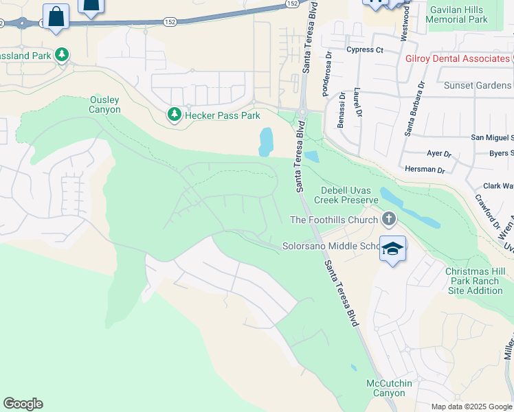 map of restaurants, bars, coffee shops, grocery stores, and more near 7473 Dornoch Court in Gilroy
