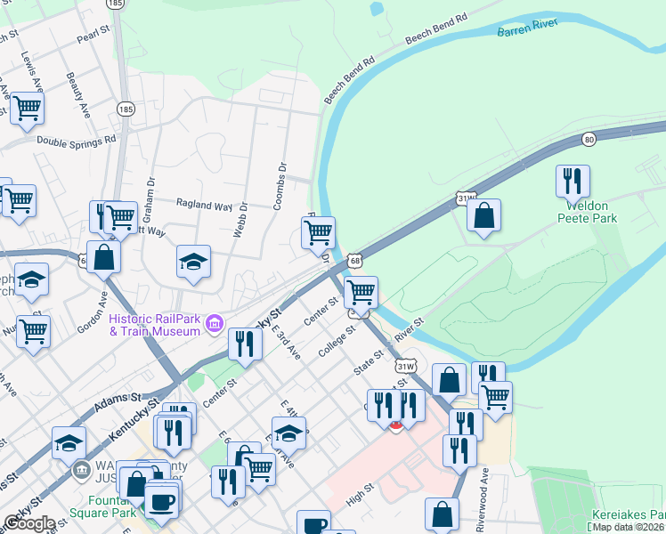 map of restaurants, bars, coffee shops, grocery stores, and more near 324-364 Riverview Dr in Bowling Green