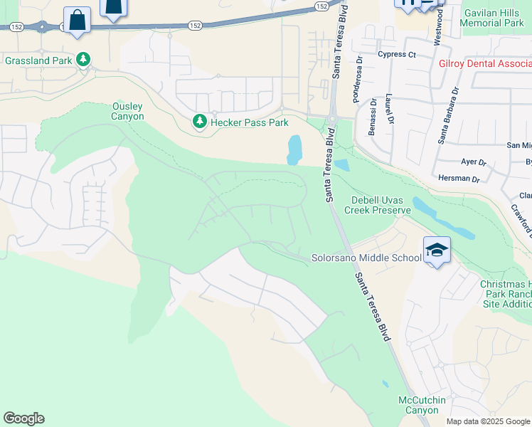 map of restaurants, bars, coffee shops, grocery stores, and more near 7465 Aberdeen Court in Gilroy