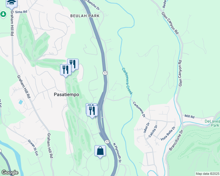 map of restaurants, bars, coffee shops, grocery stores, and more near 646 El Rancho Drive in Santa Cruz