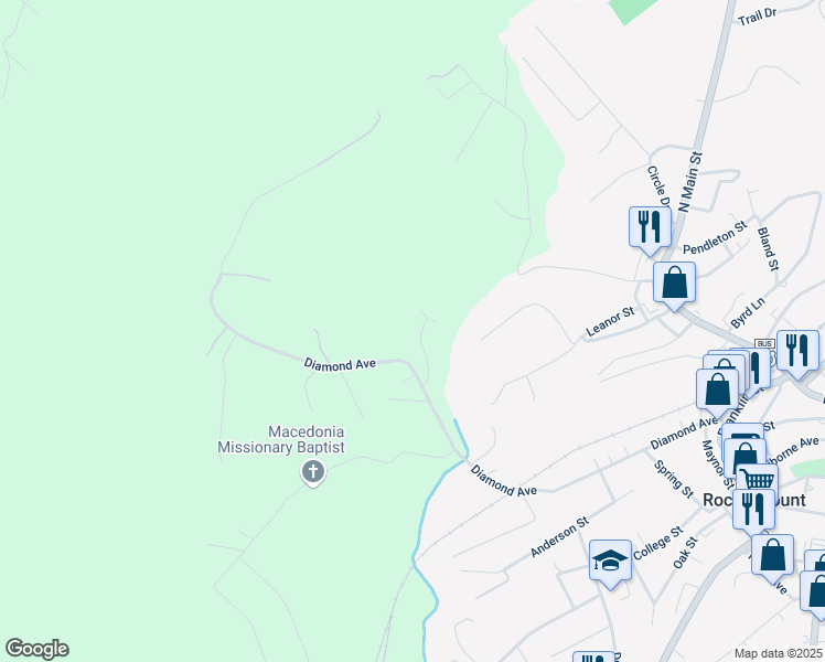 map of restaurants, bars, coffee shops, grocery stores, and more near 30 Shameka Lane in Rocky Mount