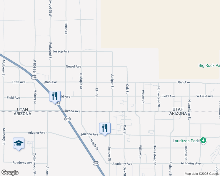 map of restaurants, bars, coffee shops, grocery stores, and more near 765 Juniper Street in Hildale