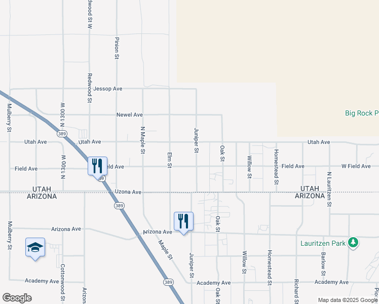 map of restaurants, bars, coffee shops, grocery stores, and more near 765 Juniper Street in Hildale