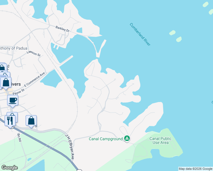 map of restaurants, bars, coffee shops, grocery stores, and more near Gull Harbor Lane in Grand Rivers