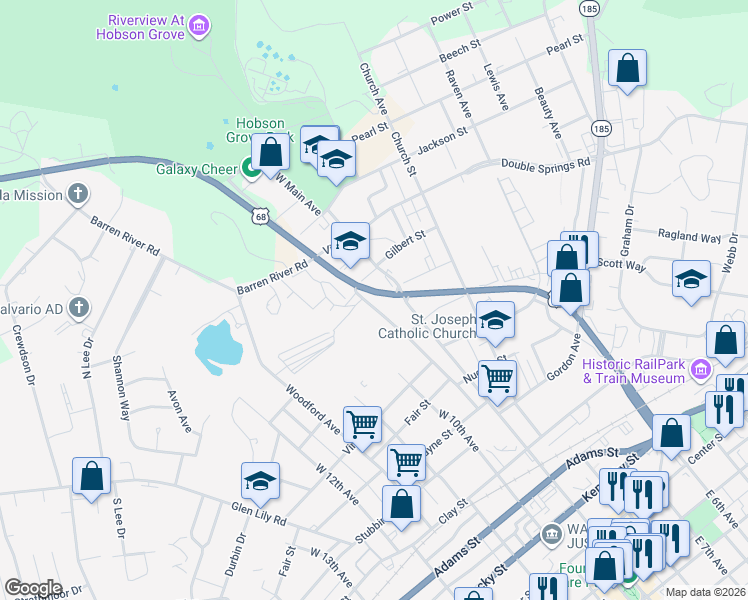 map of restaurants, bars, coffee shops, grocery stores, and more near 1801-1955 Veterans Memorial Lane in Bowling Green