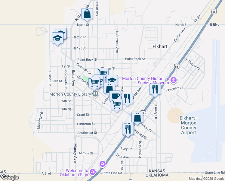map of restaurants, bars, coffee shops, grocery stores, and more near 500-598 Orchard Street in Elkhart