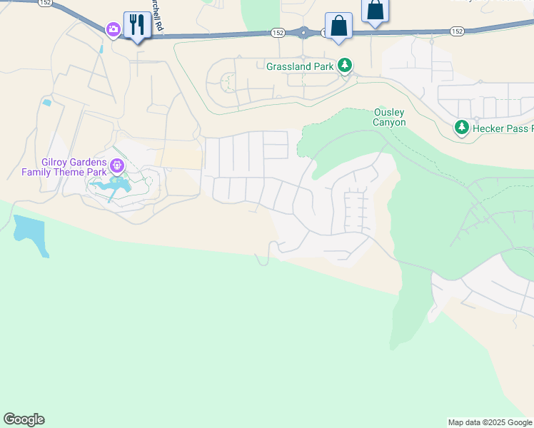 map of restaurants, bars, coffee shops, grocery stores, and more near 2820 Berwick Avenue in Gilroy