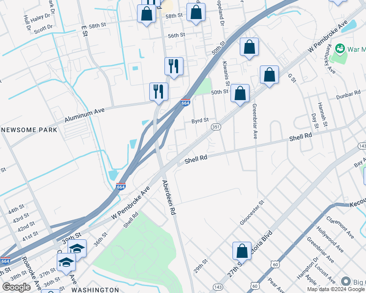 map of restaurants, bars, coffee shops, grocery stores, and more near 108 Old Aberdeen Road in Hampton