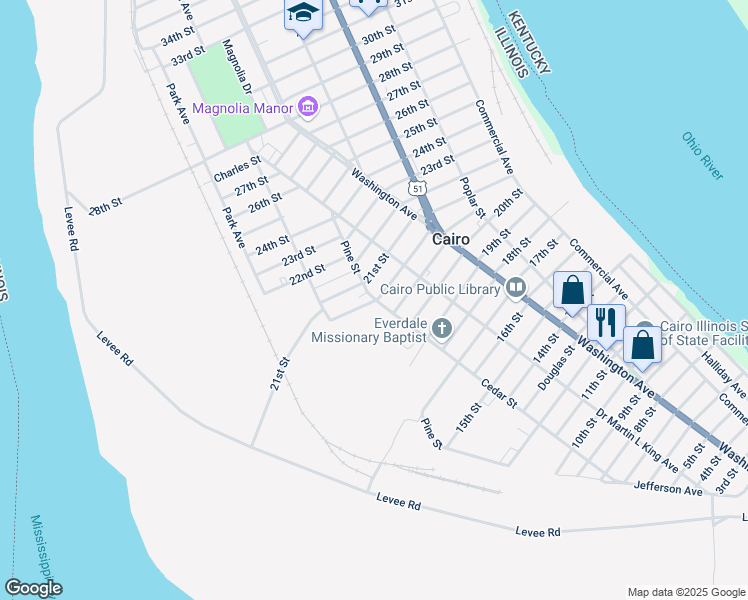map of restaurants, bars, coffee shops, grocery stores, and more near 600-698 Center St in Cairo