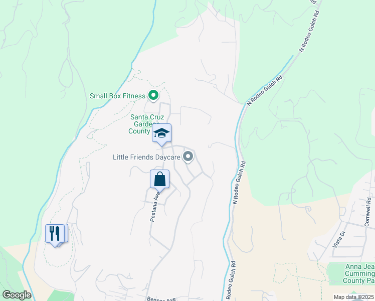 map of restaurants, bars, coffee shops, grocery stores, and more near 120 Corinne Avenue in Santa Cruz