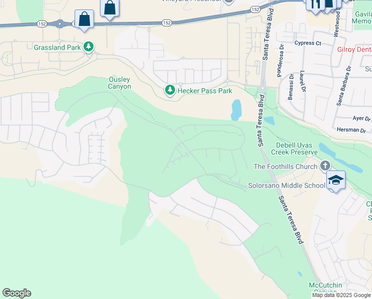 map of restaurants, bars, coffee shops, grocery stores, and more near 2107 Gullane Way in Gilroy