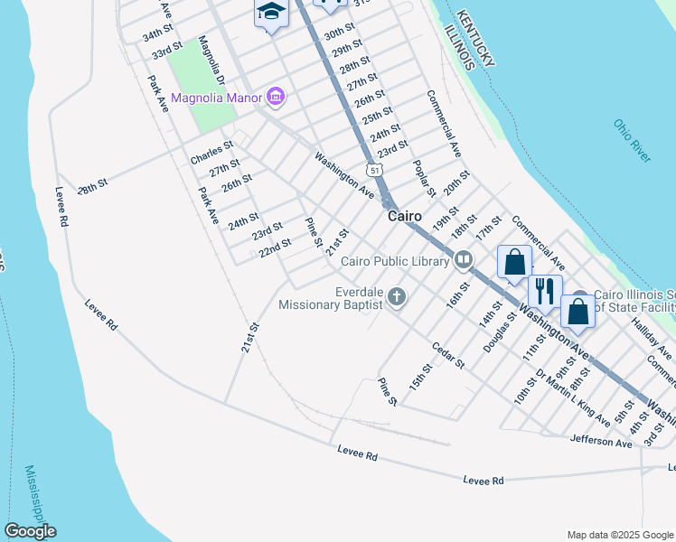 map of restaurants, bars, coffee shops, grocery stores, and more near 698 Center St in Cairo