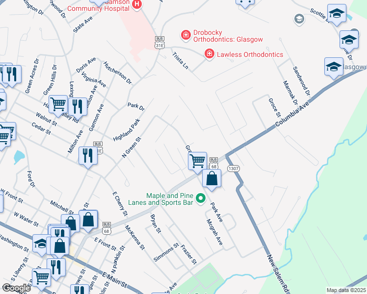 map of restaurants, bars, coffee shops, grocery stores, and more near 141-151 Grand Avenue in Glasgow