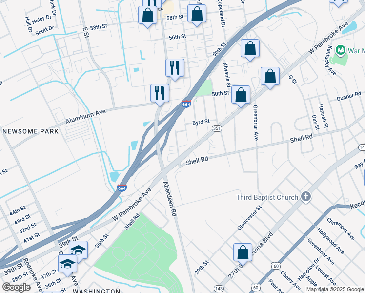 map of restaurants, bars, coffee shops, grocery stores, and more near 108 Old Aberdeen Road in Hampton