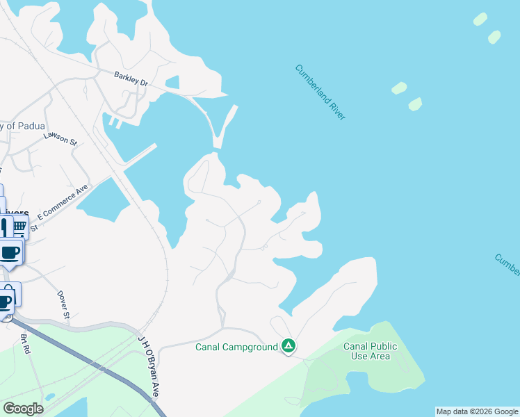 map of restaurants, bars, coffee shops, grocery stores, and more near Gull Harbor Lane in Grand Rivers