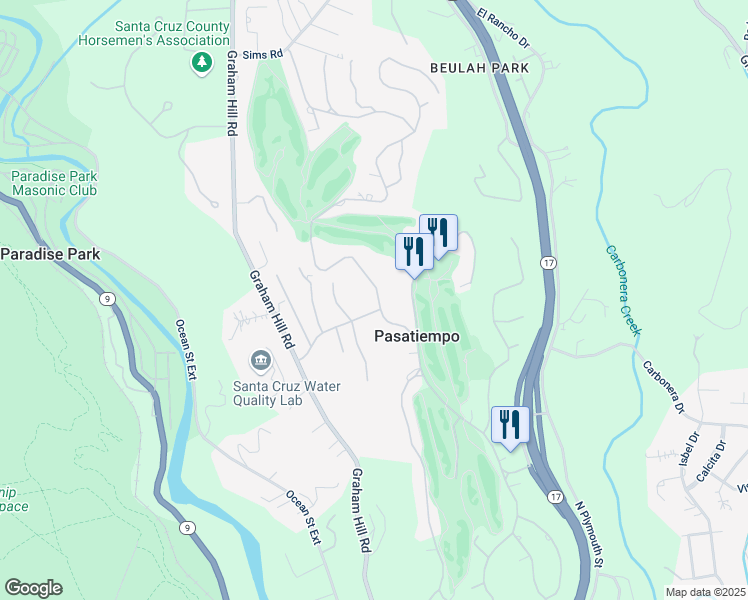 map of restaurants, bars, coffee shops, grocery stores, and more near 2 Westwood Road in Santa Cruz
