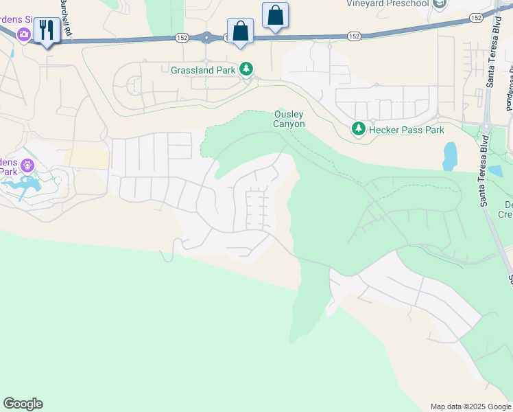 map of restaurants, bars, coffee shops, grocery stores, and more near 7563 Turnberry Way in Gilroy