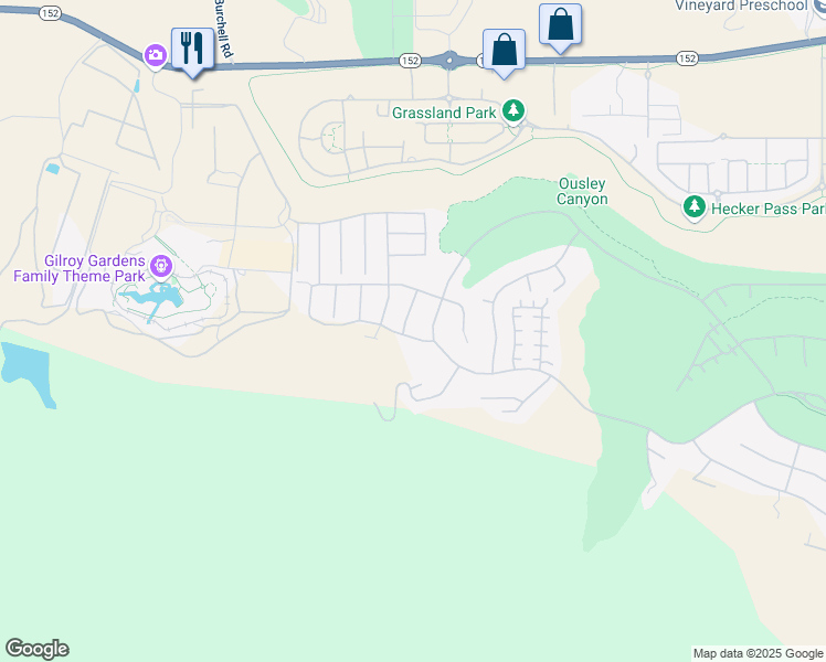 map of restaurants, bars, coffee shops, grocery stores, and more near 2820 Berwick Avenue in Gilroy