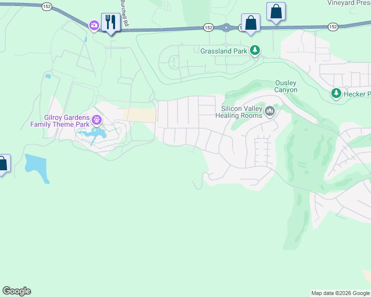 map of restaurants, bars, coffee shops, grocery stores, and more near 2860 Berwick Avenue in Gilroy