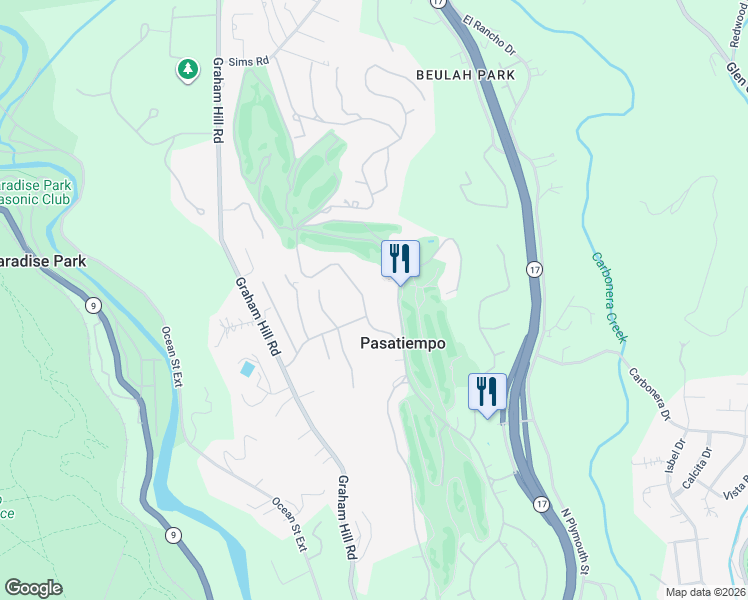 map of restaurants, bars, coffee shops, grocery stores, and more near 2 Westwood Road in Santa Cruz