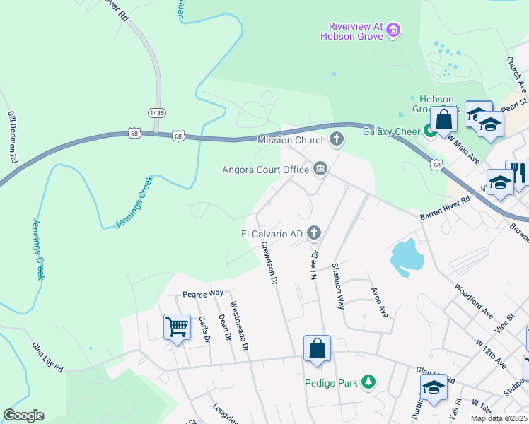 map of restaurants, bars, coffee shops, grocery stores, and more near 1140 Crewdson Drive in Bowling Green