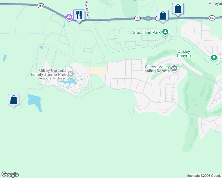 map of restaurants, bars, coffee shops, grocery stores, and more near 2890 Berwick Avenue in Gilroy