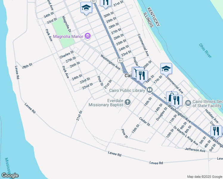 map of restaurants, bars, coffee shops, grocery stores, and more near 600-698 Center St in Cairo