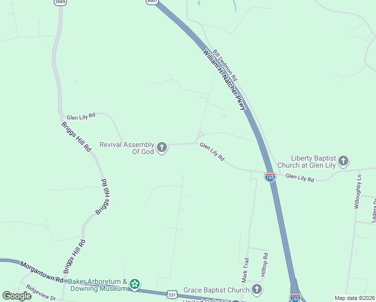 map of restaurants, bars, coffee shops, grocery stores, and more near 3035 Glen Lily Road in Bowling Green