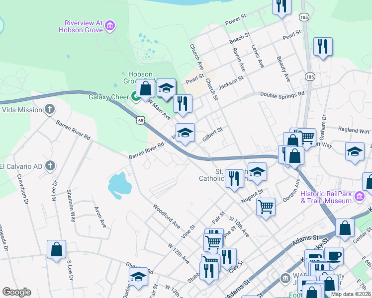 map of restaurants, bars, coffee shops, grocery stores, and more near 1955 Veterans Memorial Lane in Bowling Green